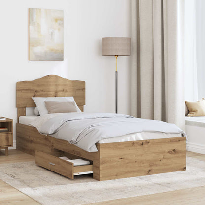 vidaXL Bed Frame with Drawer Artisan Oak 100 x 200 cm Engineered Wood