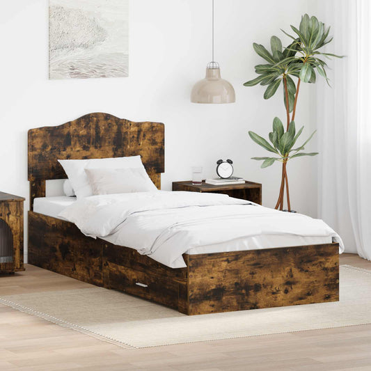 vidaXL Bed Frame with Headboard Smoked Oak 90 x 200 cm Engineered Wood