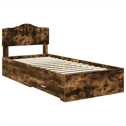 vidaXL Bed Frame with Headboard Smoked Oak 90 x 200 cm Engineered Wood