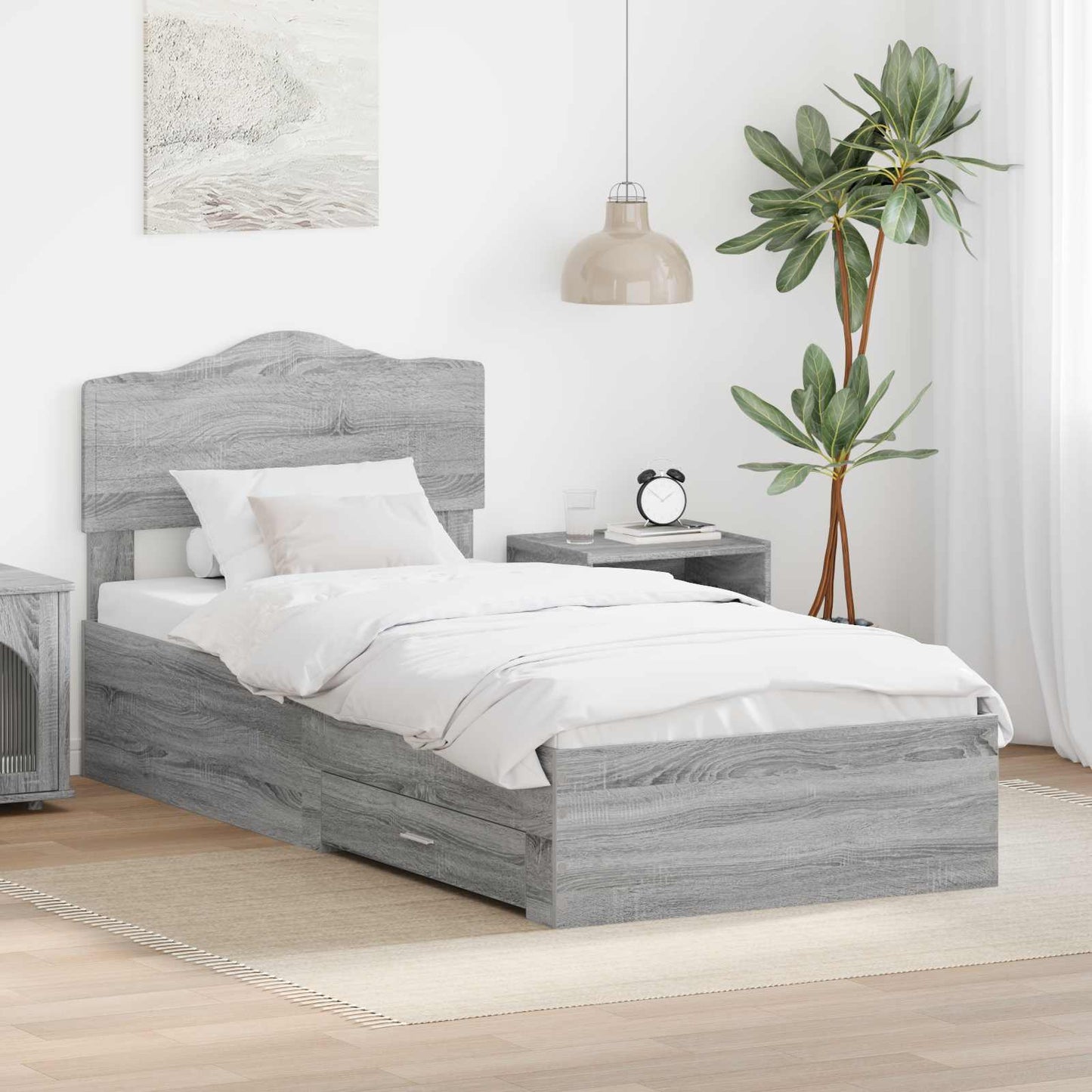 vidaXL Bed Frame with Drawer Grey Sonoma 90 x 200 cm Engineered Wood