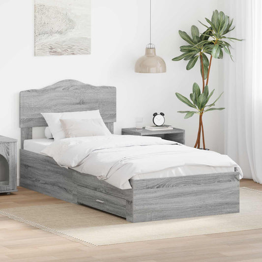 vidaXL Bed Frame with Drawer Grey Sonoma 90 x 200 cm Engineered Wood