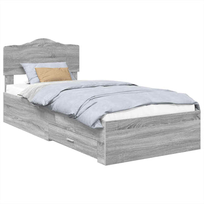 vidaXL Bed Frame with Drawer Grey Sonoma 90 x 200 cm Engineered Wood