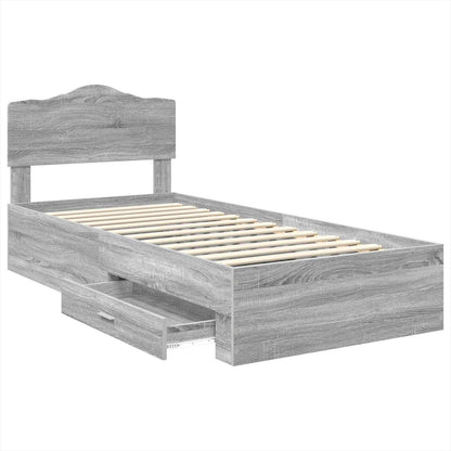 vidaXL Bed Frame with Drawer Grey Sonoma 90 x 200 cm Engineered Wood