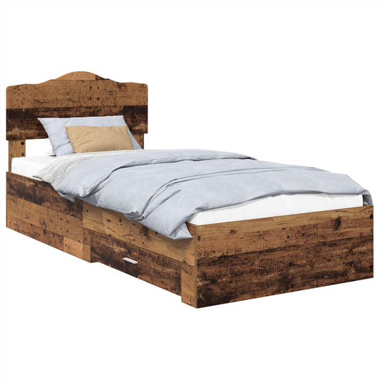 vidaXL Bed Frame with Headboard Old Wood 90 x 200 cm Engineered Wood