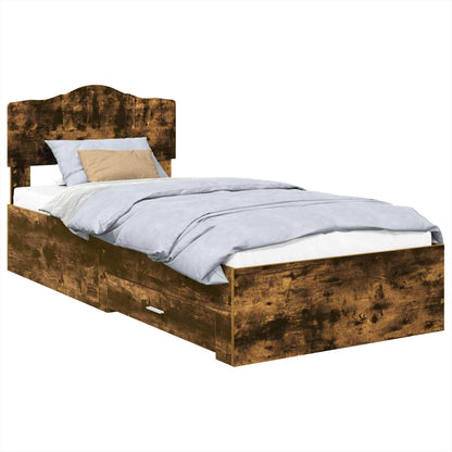 vidaXL Bed Frame with Headboard Smoked Oak 90 x 190 cm Engineered Wood