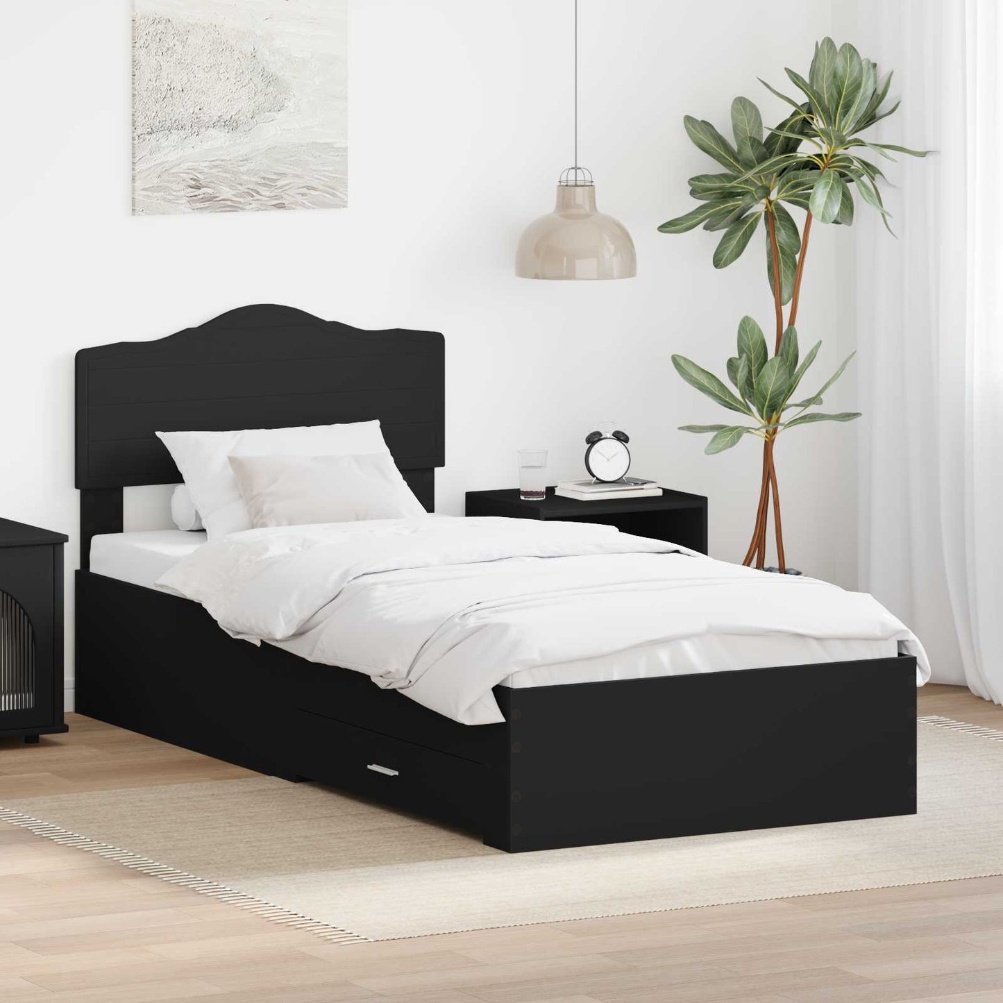 vidaXL Bed Frame with Headboard Black 70 x 190 cm Engineered Wood