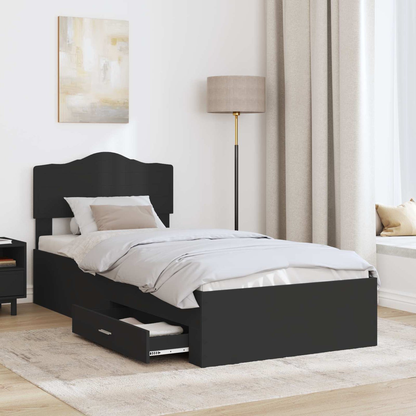 vidaXL Bed Frame with Headboard Black 70 x 190 cm Engineered Wood