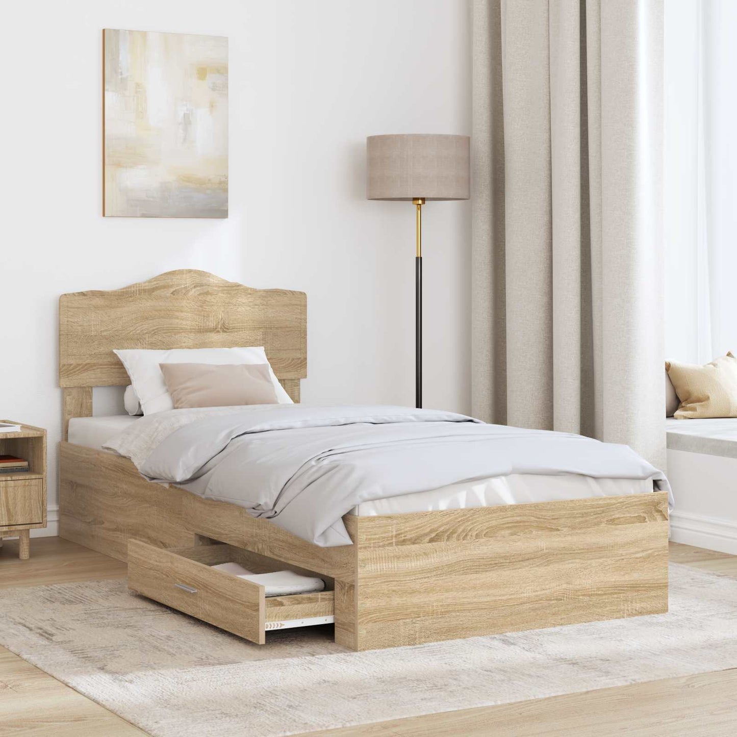 vidaXL Bed Frame with Headboard Sonoma Oak 70 x 190 cm Engineered Wood