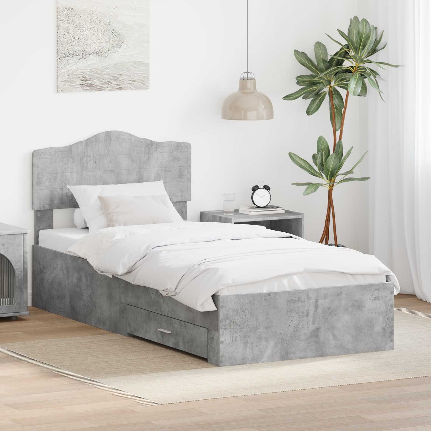 vidaXL Bed Frame with Drawer Concrete Grey 70 x 190 cm Engineered Wood