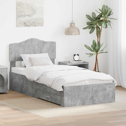 vidaXL Bed Frame with Drawer Concrete Grey 70 x 190 cm Engineered Wood