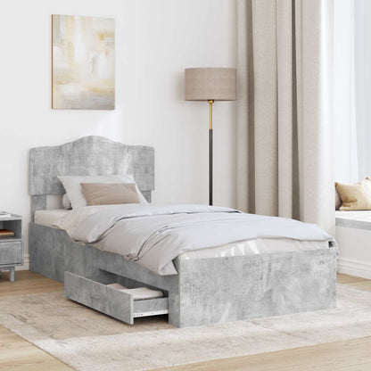 vidaXL Bed Frame with Drawer Concrete Grey 70 x 190 cm Engineered Wood