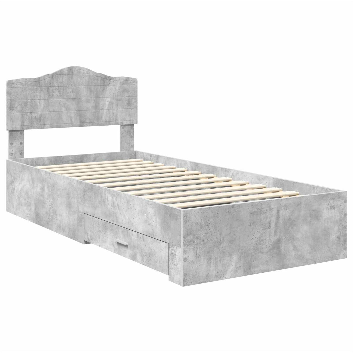 vidaXL Bed Frame with Drawer Concrete Grey 70 x 190 cm Engineered Wood
