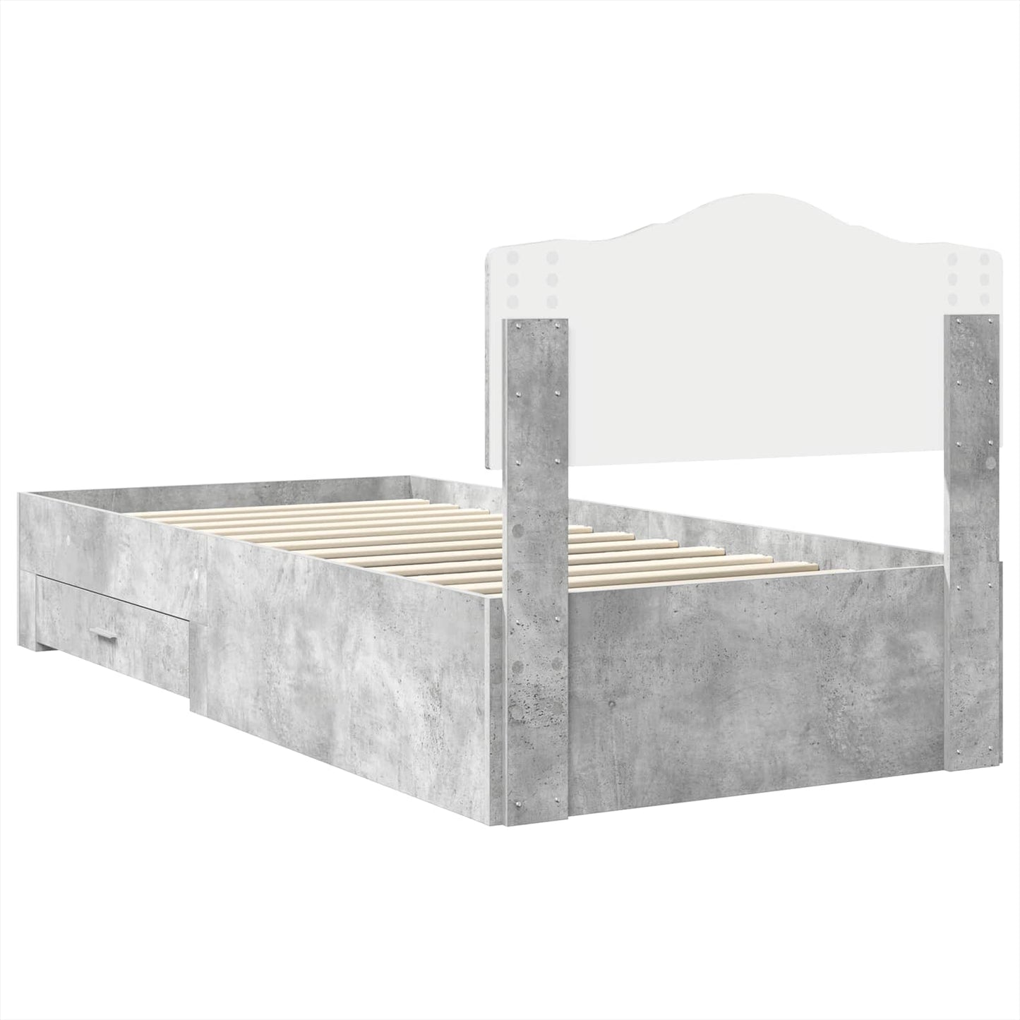 vidaXL Bed Frame with Drawer Concrete Grey 70 x 190 cm Engineered Wood