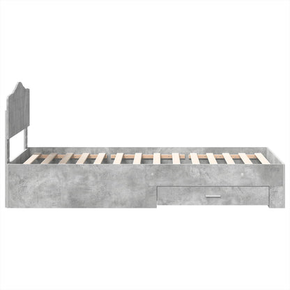 vidaXL Bed Frame with Drawer Concrete Grey 70 x 190 cm Engineered Wood