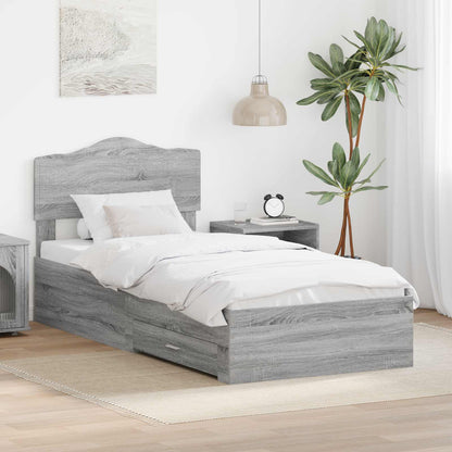 vidaXL Bed Frame with Drawer Grey Sonoma 70 x 190 cm Engineered Wood