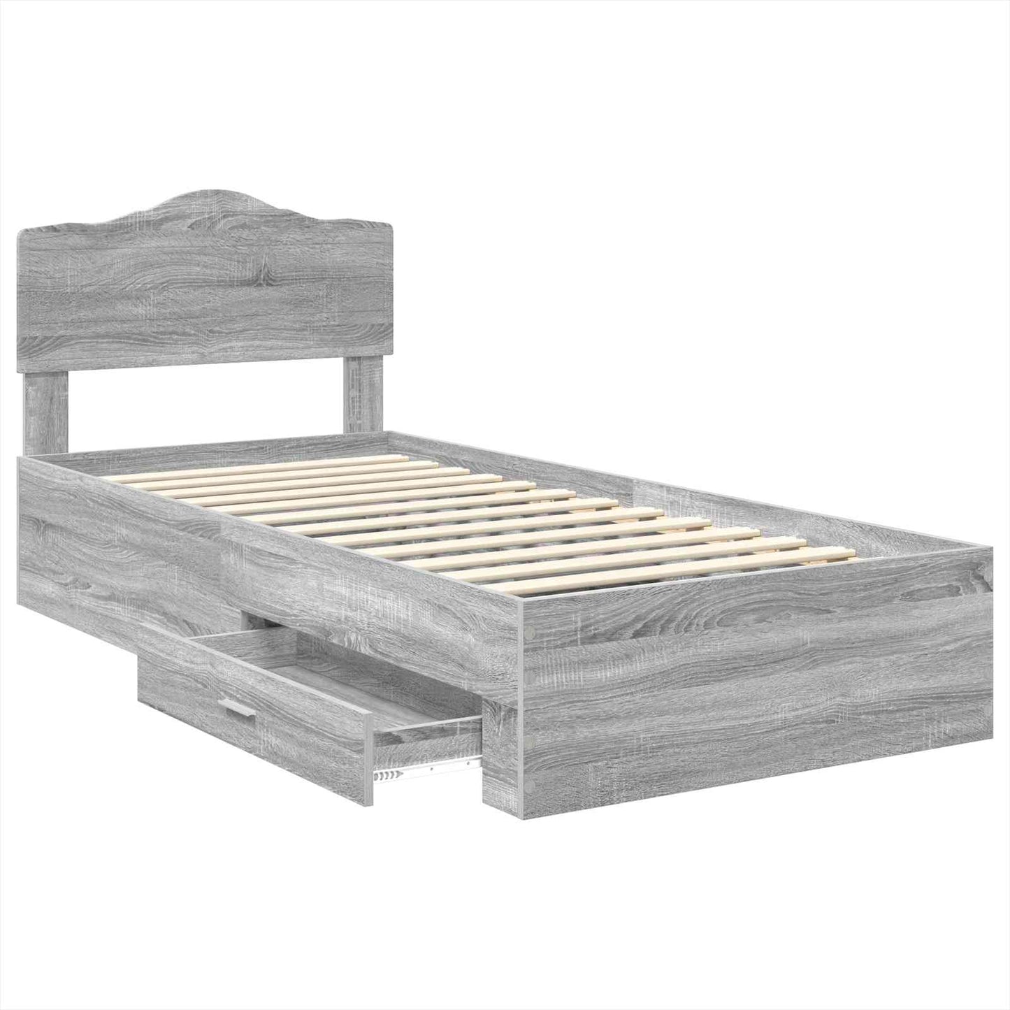 vidaXL Bed Frame with Drawer Grey Sonoma 70 x 190 cm Engineered Wood