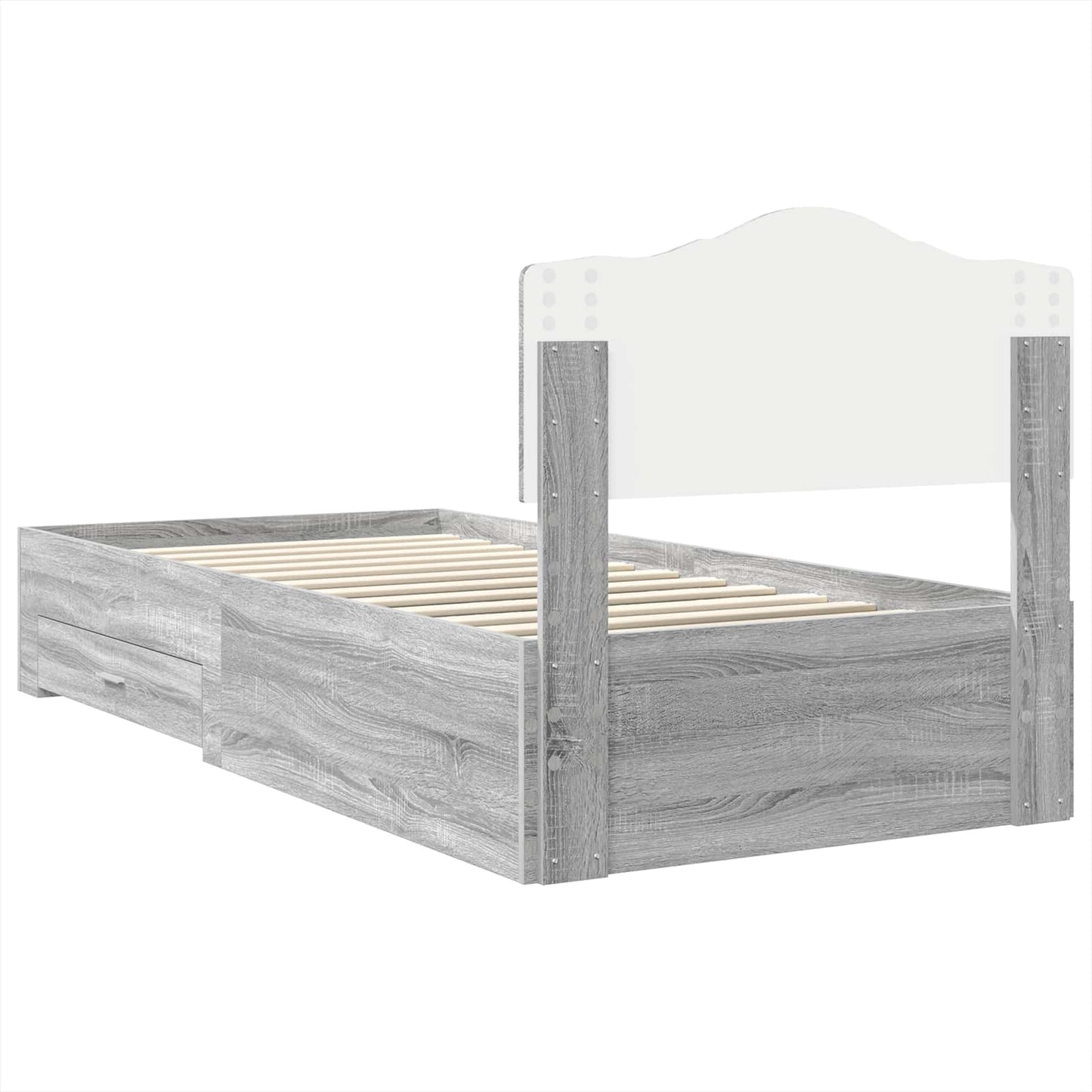 vidaXL Bed Frame with Drawer Grey Sonoma 70 x 190 cm Engineered Wood