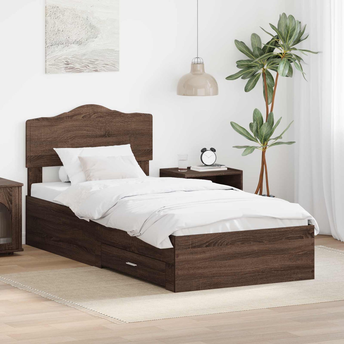 vidaXL Bed Frame with Headboard Brown Oak 70 x 190 cm Engineered Wood