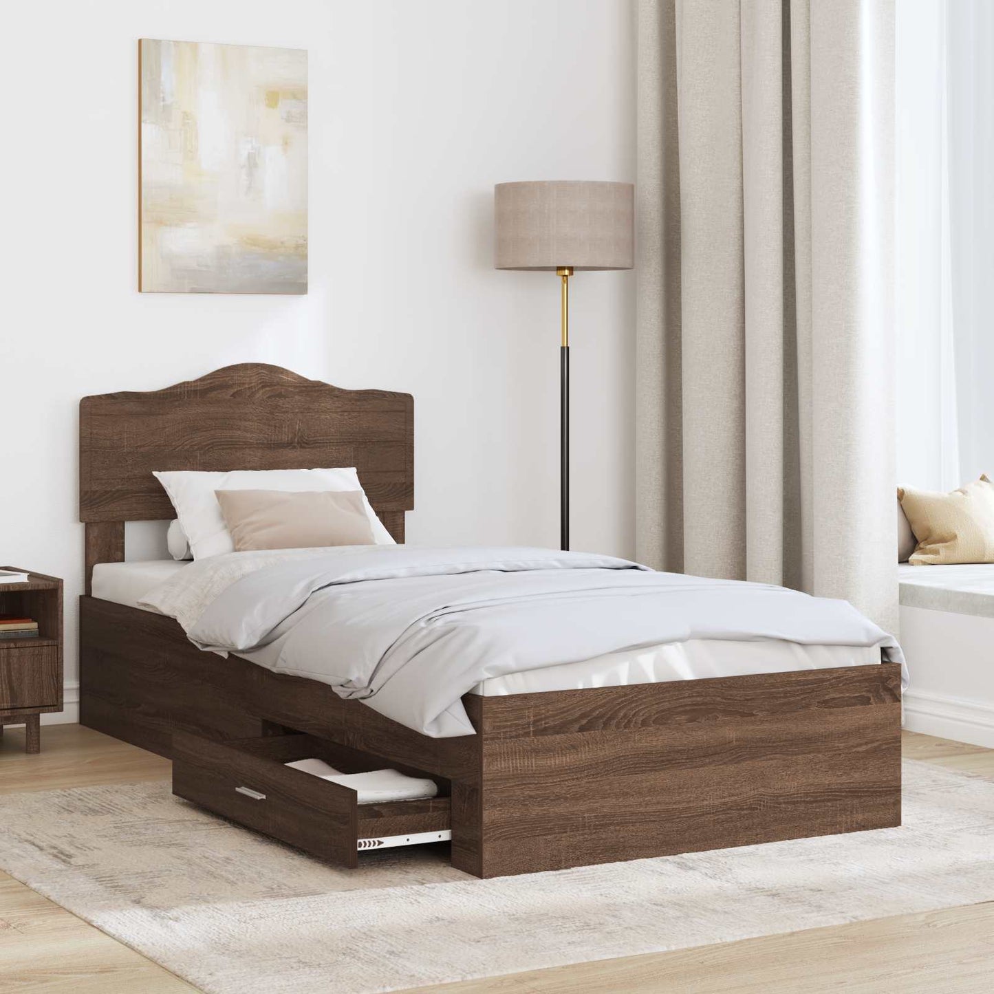 vidaXL Bed Frame with Headboard Brown Oak 70 x 190 cm Engineered Wood