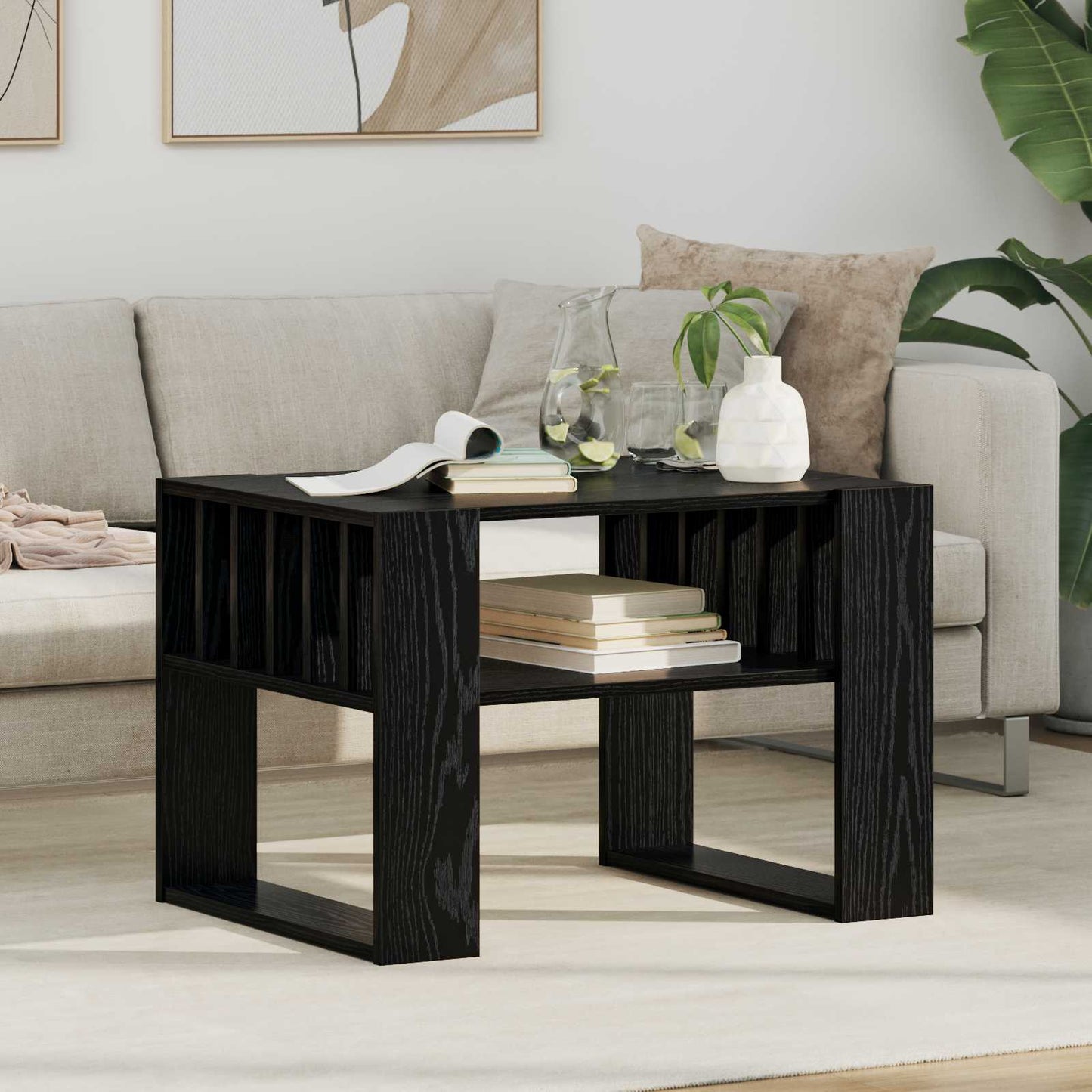 vidaXL Coffee Table Black Oak 66 x 49.5 x 45 cm Engineered Wood
