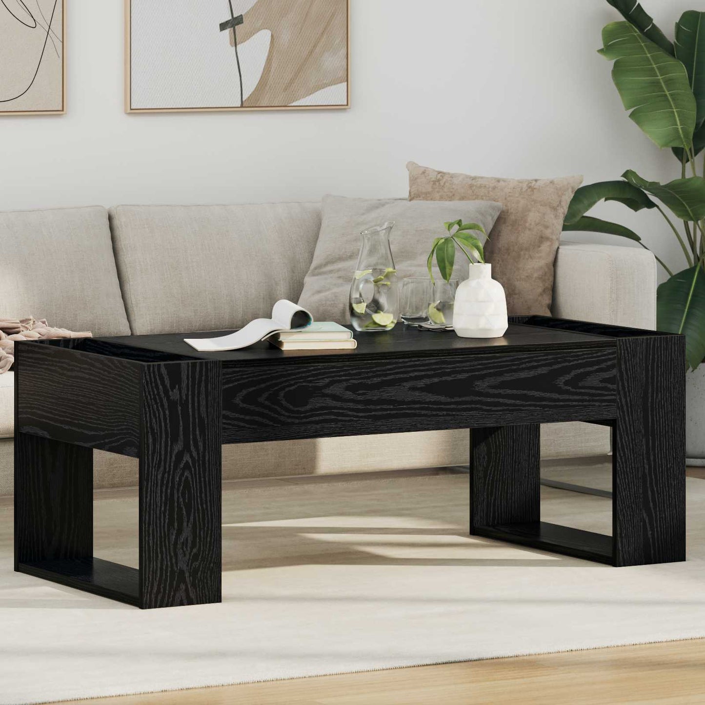 vidaXL Coffee Table Black Oak 110 x 50 x 41 cm Engineered Wood