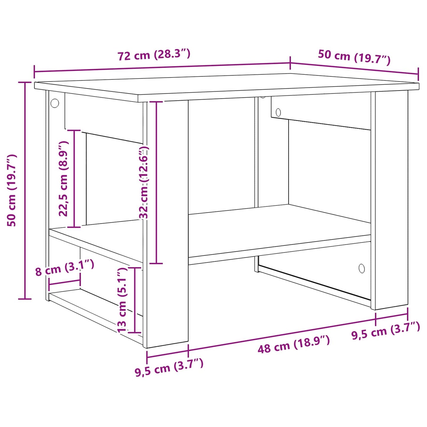 vidaXL Coffee Table White 72 x 50 x 50 cm Engineered Wood