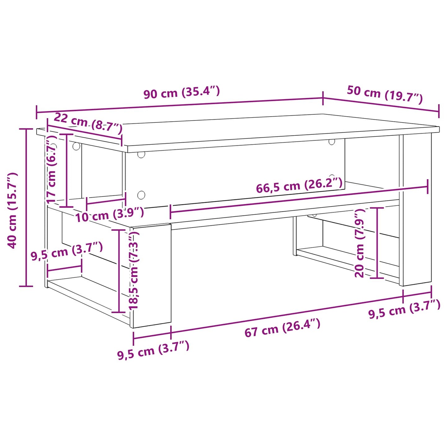 vidaXL Coffee Table Black Oak 90 x 50 x 40 cm Engineered Wood