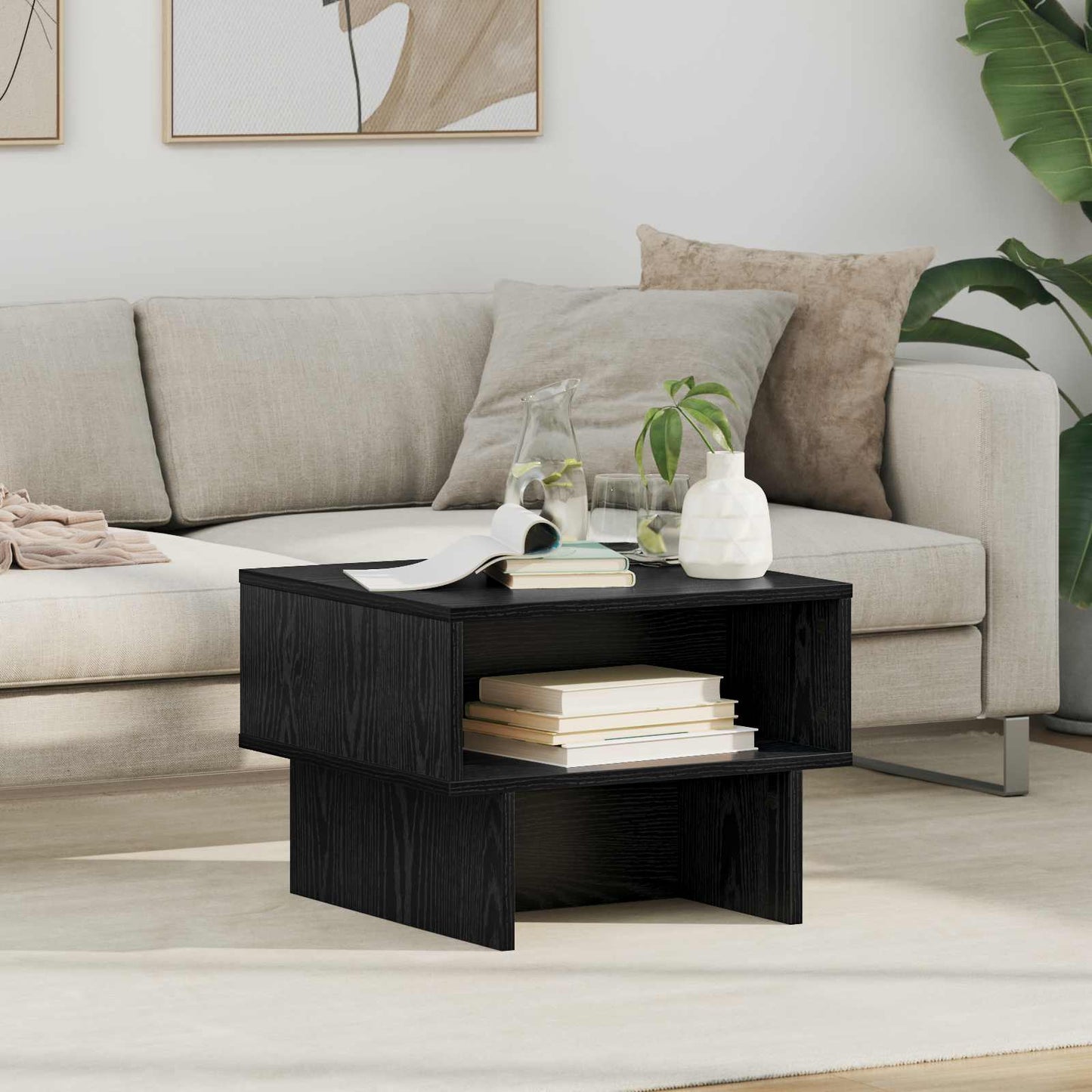 vidaXL Coffee Table Black Oak 48 x 46 x 35 cm Engineered Wood