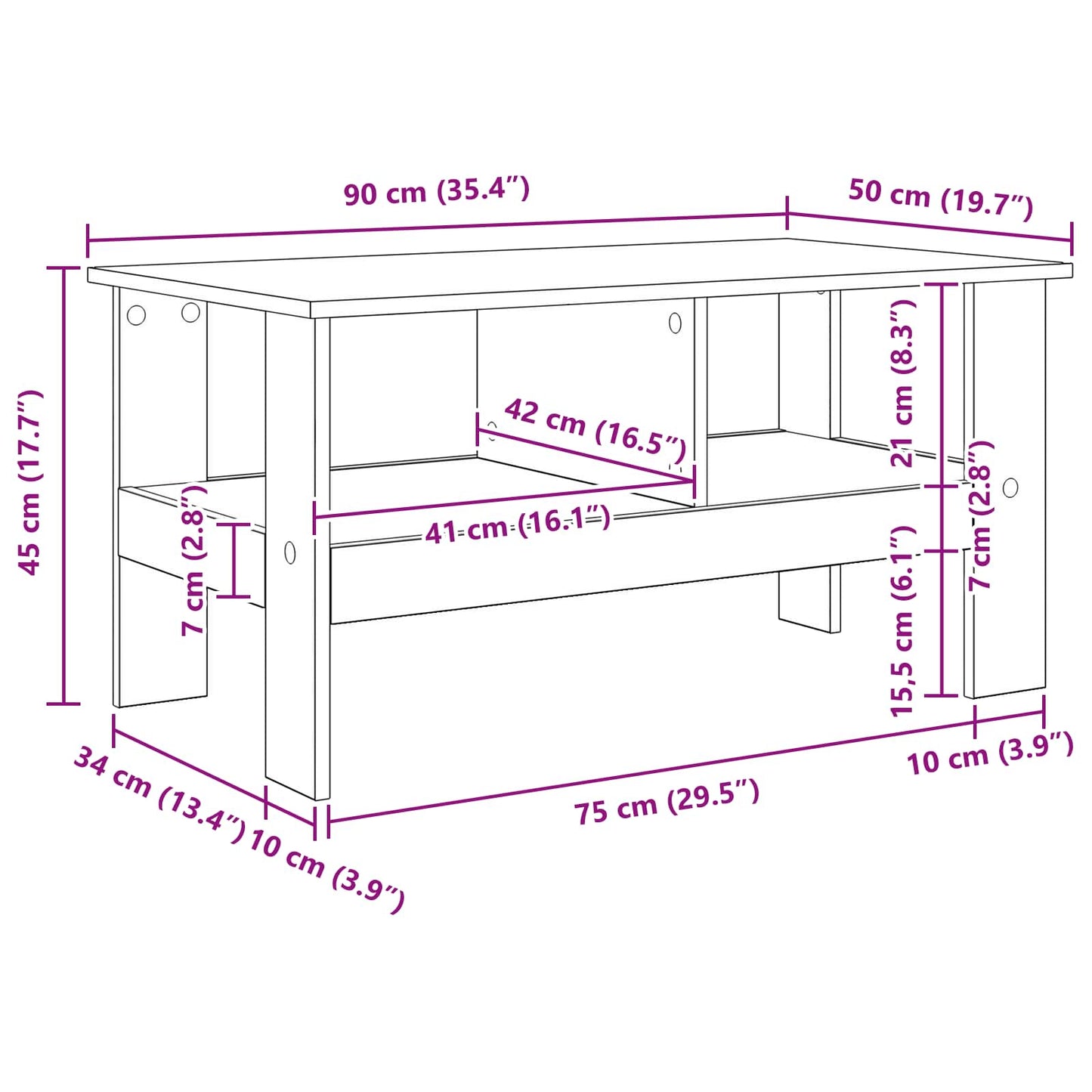vidaXL Coffee Table Smoked Oak 90 x 50 x 45 cm Engineered Wood