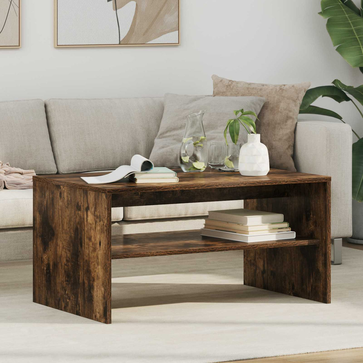 vidaXL Coffee Table Smoked Oak 80 x 50 x 40 cm Engineered Wood