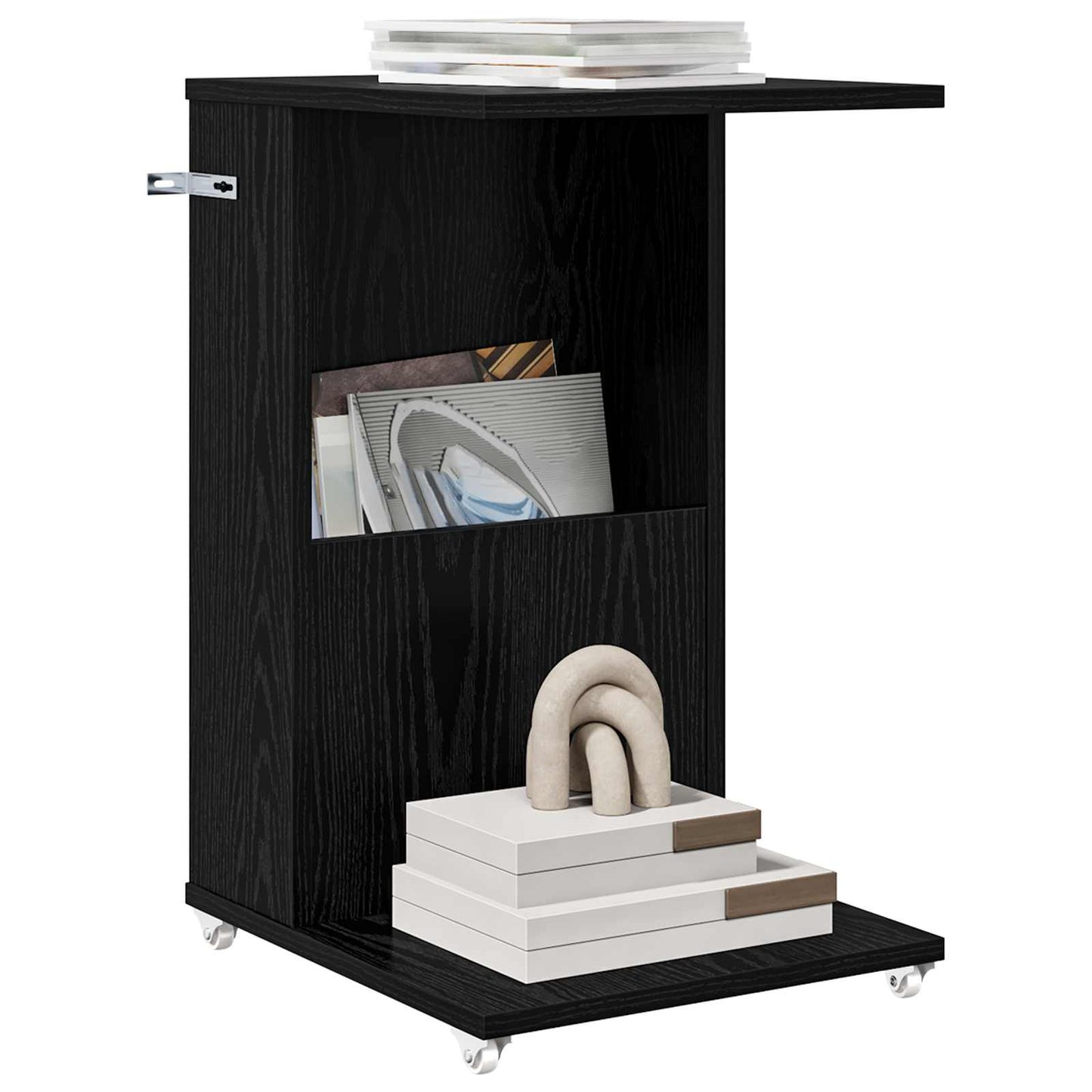 vidaXL Side Table with Wheel Black Oak 40 x 35 x 60 cm Engineered Wood