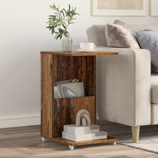 vidaXL Side Table with Wheel Old Wood 40 x 35 x 60 cm Engineered Wood