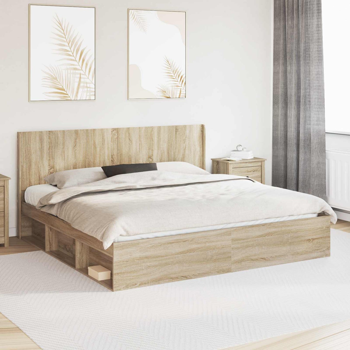 vidaXL Bed Frame with Storage and Headboard Sonoma Oak 200 x 200 cm