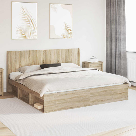 vidaXL Bed Frame with Storage and Headboard Sonoma Oak 200 x 200 cm