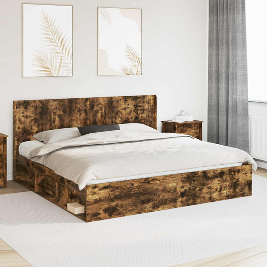 vidaXL Bed Frame with Storage and Headboard Smoked Oak 200 x 200 cm