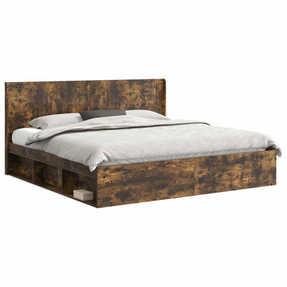 vidaXL Bed Frame with Storage and Headboard Smoked Oak 200 x 200 cm