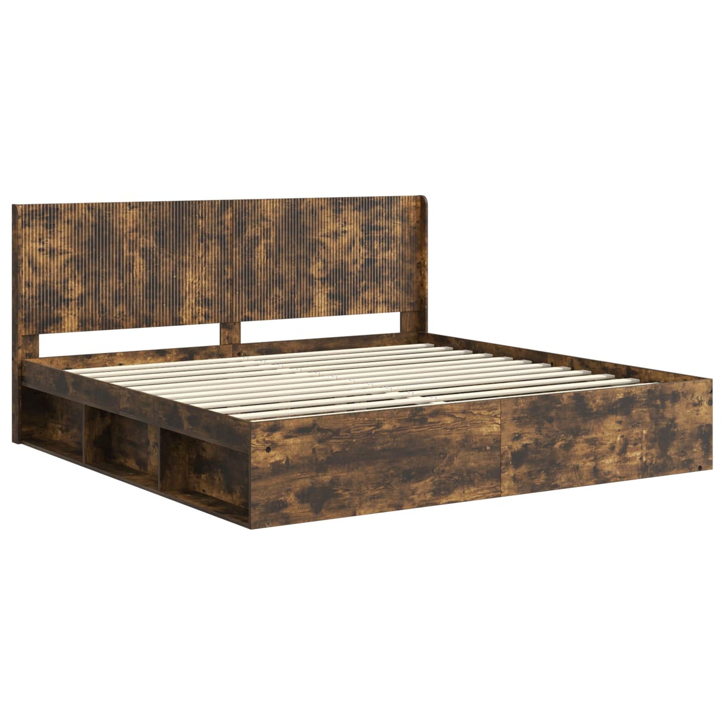 vidaXL Bed Frame with Storage and Headboard Smoked Oak 200 x 200 cm
