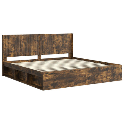 vidaXL Bed Frame with Storage and Headboard Smoked Oak 200 x 200 cm