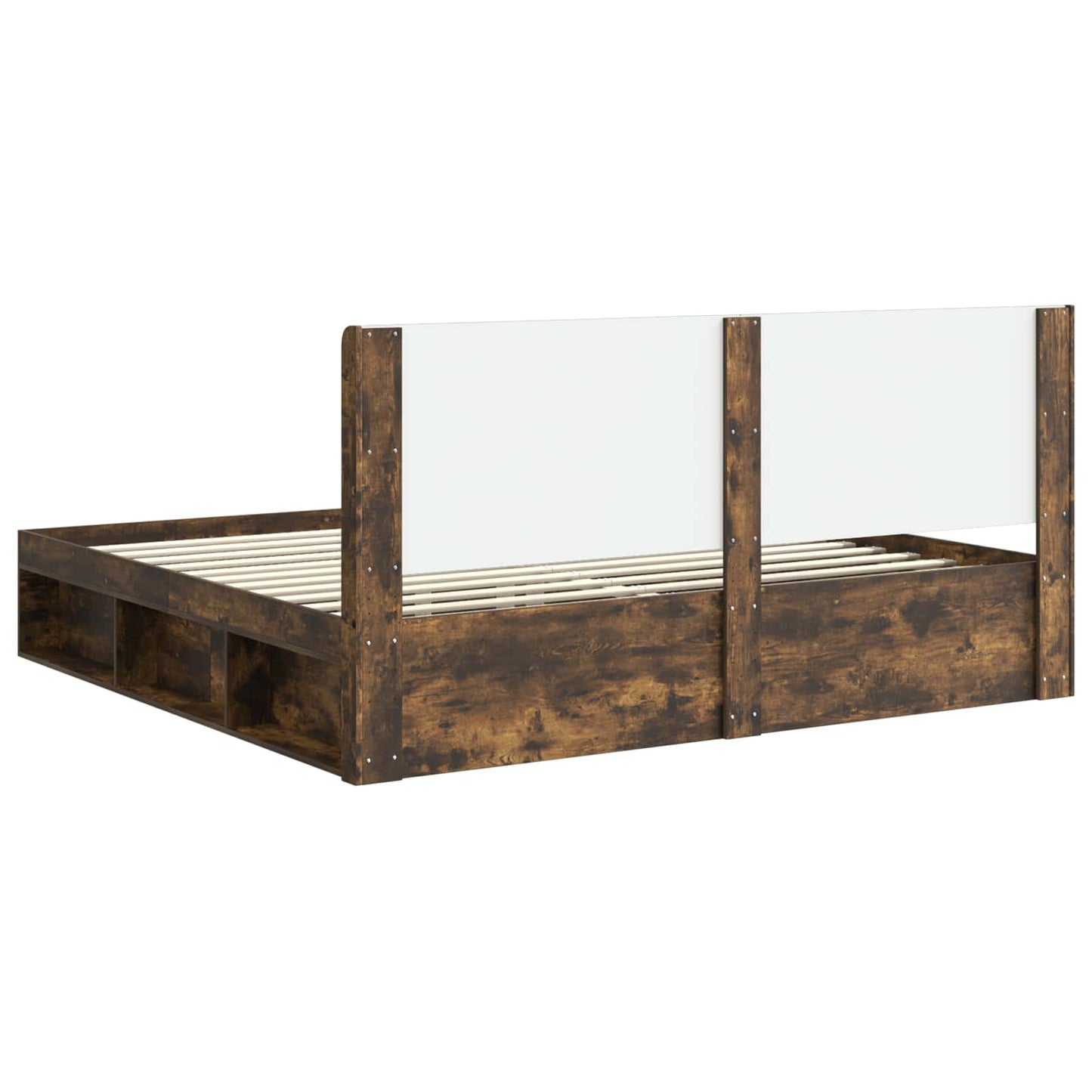 vidaXL Bed Frame with Storage and Headboard Smoked Oak 200 x 200 cm