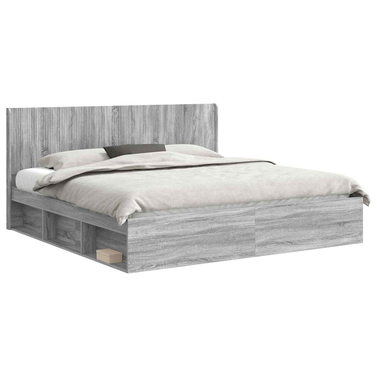 vidaXL Bed Frame with Storage and Headboard Grey Sonoma 200 x 200 cm
