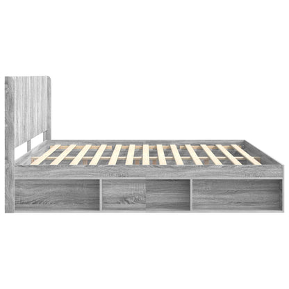 vidaXL Bed Frame with Storage and Headboard Grey Sonoma 200 x 200 cm
