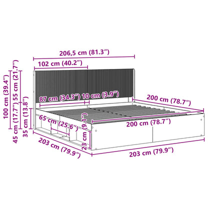 vidaXL Bed Frame with Storage and Headboard Grey Sonoma 200 x 200 cm