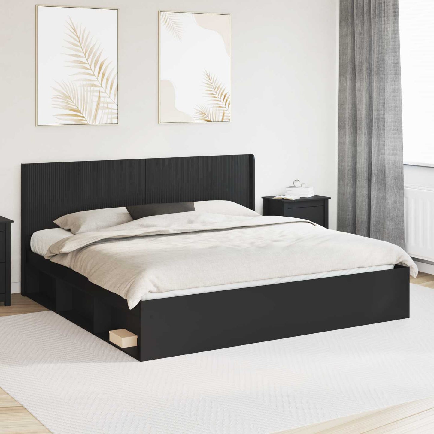 vidaXL Bed Frame with Storage and Headboard Black 180 x 200 cm