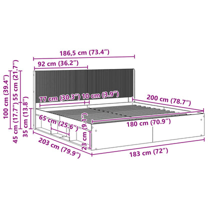 vidaXL Bed Frame with Storage and Headboard Black 180 x 200 cm