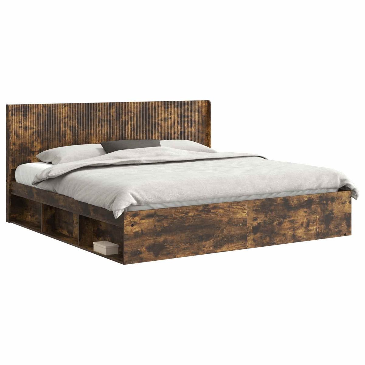 vidaXL Bed Frame with Storage and Headboard Smoked Oak 180 x 200 cm