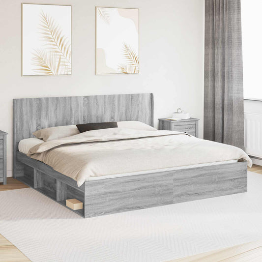 vidaXL Bed Frame with Storage and Headboard Grey Sonoma 180 x 200 cm