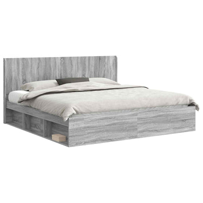 vidaXL Bed Frame with Storage and Headboard Grey Sonoma 180 x 200 cm