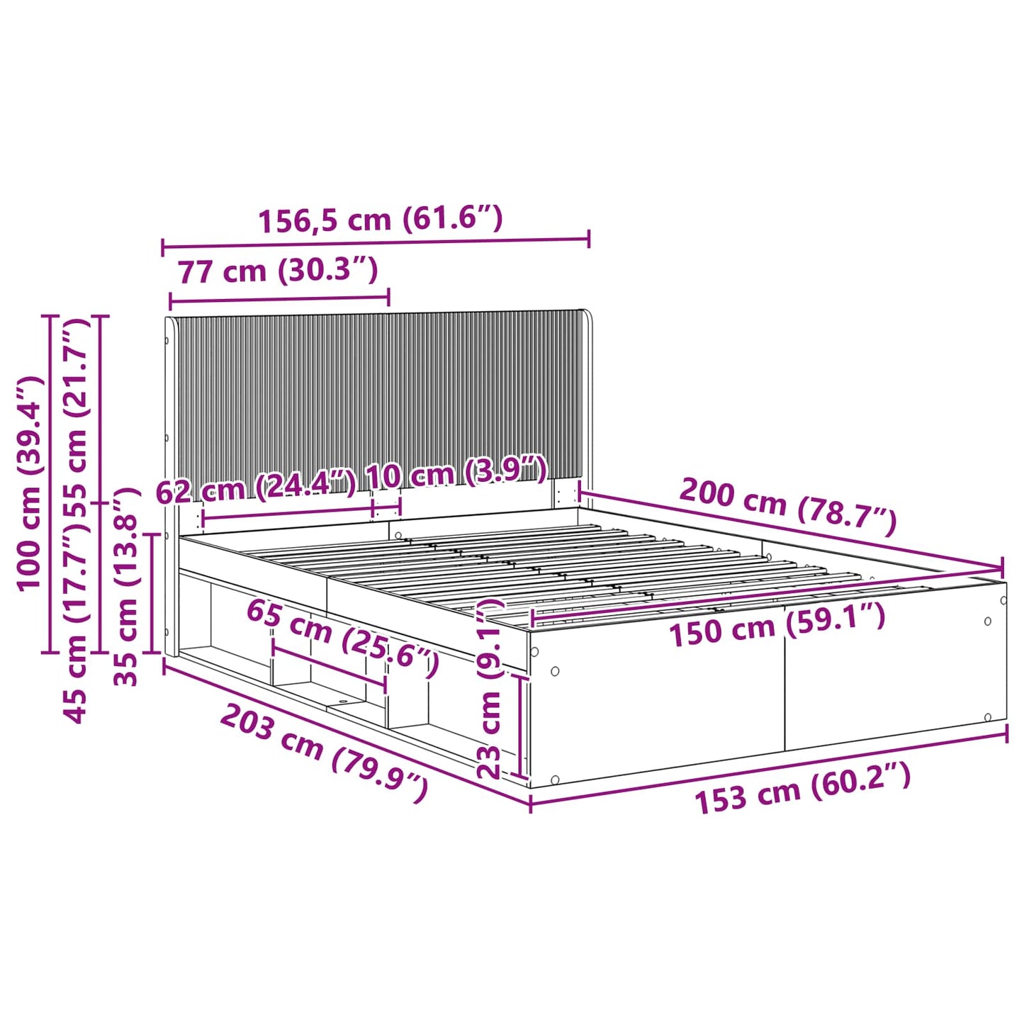 vidaXL Bed Frame with Storage and Headboard Artisan Oak 150 x 200 cm