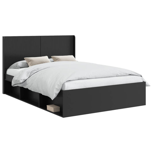 vidaXL Bed Frame with Storage and Headboard Black 135 x 190 cm