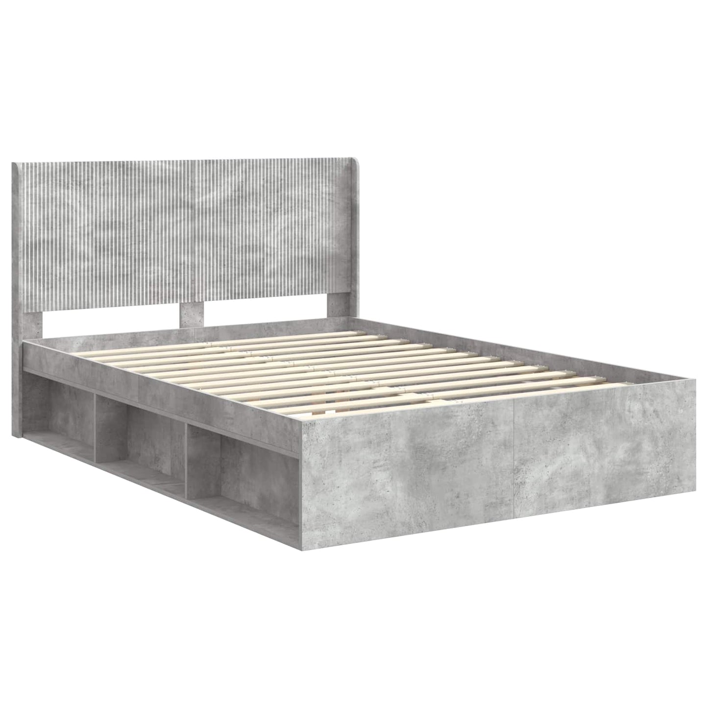 vidaXL Bed Frame with Storage and Headboard Concrete Grey 135 x 190 cm